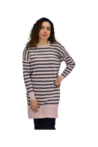 Kadın Çizgili Oversize Kazak Bgl-st04083 Pudra