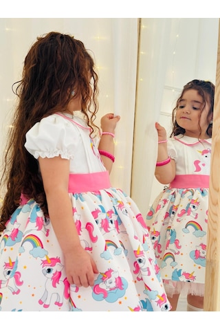 H L Y Karol Tasarım Unicorn Vintage Kız Bebek Elbisesi,doğum Günü,fotoğraf Çekim Elbise,0-12 Yaş Uygun Pembe