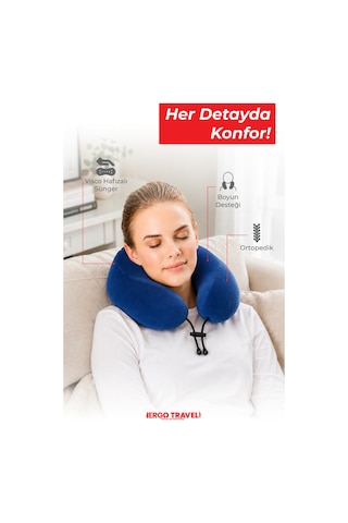Viscofoam Comfy Ortopedik Seyahat Yastığı Visco Boyun Destekli Seyahat Yastığı - Mavi | Ergo Travel