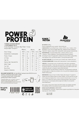 Mustang Nutrition Power Protein Tozu 3000 Gr 75 Servis Çilek + Shaker + Protein Kahve Hediyeli Çilek Aromalı