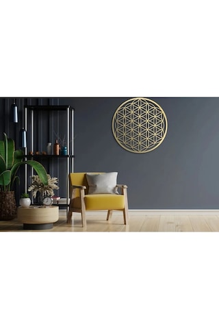 Yaşam Çiçeği Tekli Mdf Üzeri Gold Pleksi Duvar Dekorasyon