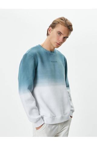 Koton Slogan İşlemeli Sweatshirt Soyut Baskılı Bisiklet Yaka Mavi 4sam70096mk Mavi