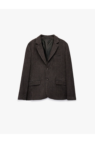 Koton Uzun Kollu Yün Karışımlı Düğmeli Cepli Kruvaze Yaka Blazer Ceket Kahverengi Desenli 7wam50003hw