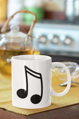 Müzik Notası Baskılı Porselen Kupa Bardak Beyaz