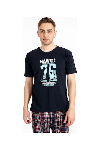 Tampap 2170-k Kısa Kollu Baskılı Erkek Pijama Takımı Lacivert