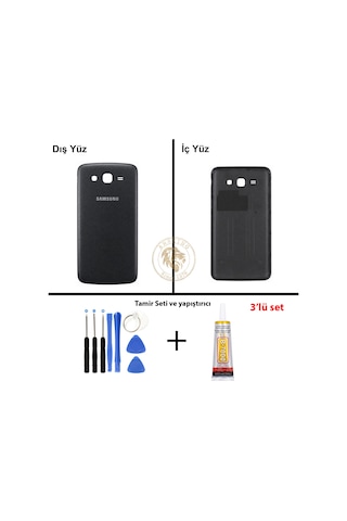 Samsung Galaxy Grand 2 G7106 Siyah Renk Arka Kapak + Tamir Seti + B7000 Yapıştırıcı Arka Cam Batarya Kapağı Pil Kapağı Lazer Kesim Back Cover Galaxy Grand 2 Uyumlu 63162573