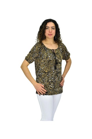 Kadın Kısa Kol Baskılı Bluz Bgl-st04702 VİZON