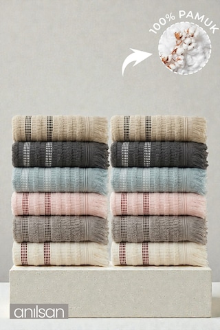 12'li Agros El Havlusu - 50x80 Cm, 170 Gr, %100 Pamuk, Spa Ve Otel Havlusu, Günlük Kullanıma Uygun Çok Renkli