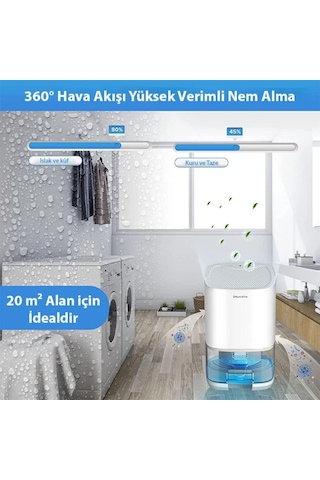 Polham Otomatik 1 Litre Banyo,mutfak, Çamaşır Odası İçin Nem Alma Cihazı, Rutubet Ve Nem Engelleyici Beyaz