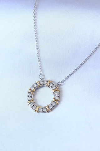 Gümüş Renk Zirkon Taşlı Gold Detay Xoxo Kadın Kolye 316l Çelik Çok Renkli