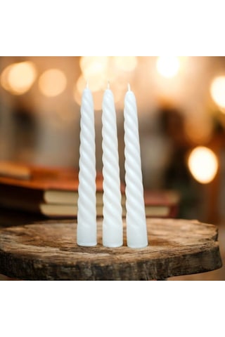 Denic 3 Lü Parlak Beyaz   İtalyan Burgulu   Şamdan Mum  Kıvrımlı Mum