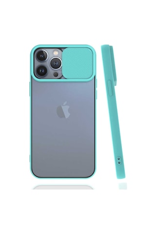 Noktaks - Apple Uyumlu iPhone 13 Pro Max - Kılıf Slayt Sürgülü Arkası Buzlu Lensi Kapak - Lacivert