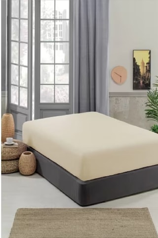 Mycey Krem Lastikli Streç Battal Boy Havlu Çarşaf 180x200 Cm Krem