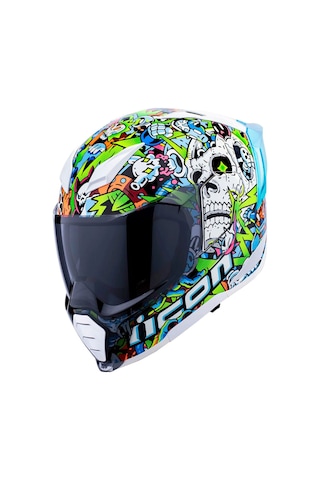 Icon Ultraflite Doodle 3 Mıps Kapalı Kask Beyaz Mavi Yeşil