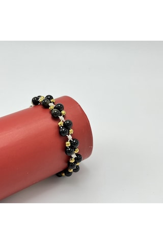 Yıldız Doğal Taş 6mm Ipli Golden Obsidyen Ayarlanabilir Ölçü Doğal Taş Bileklik Siyah