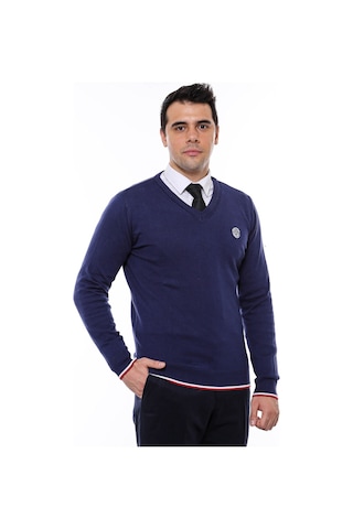 Wessi V Yaka Slim Fit Triko - Lacivert