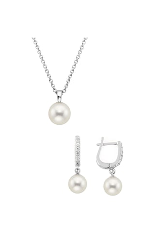 Gümüş Yuvarlak Model Kolye Küpe Inci Set 8 Mm
