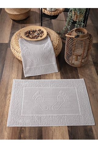 2'li Ayak İzli Ayak Havlusu Seti - %100 Pamuk Havlu Takımı Gri