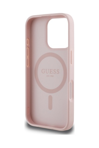 Apple Uyumlu iPhone 16 Pro Max Kılıf Guess Lisanslı Magsafe Özellikli Çiçek Tasarımlı Yazı Logolu Kapak Pembe