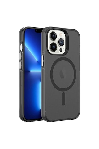 Apple Uyumlu iPhone 13 Pro Max Kılıf Zore M-safe Şarj Özellikli Buzlu Transparan C-pro Sert Kapak Siyah