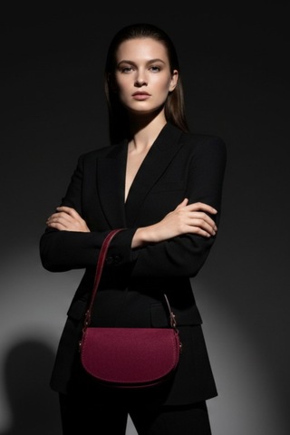 Vellebags Lunessa Bordo Omuz Çantası Gold Detaylı Yarım Ay Model