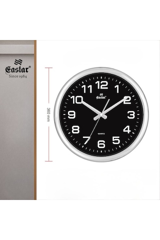 Eastar A966b Metalize Kaplamalı 3d Kabartma Rakamlı Duvar Saati 36 Cm Gümüş - Siyah