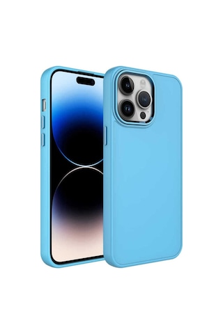Apple Uyumlu iPhone 13 Pro Kılıf Metal Çerçeve Ve Buton Tasarımlı Silikon Zore Luna Kapak Sierra Mavi