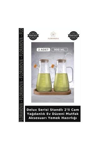 Delux Serisi Standlı 2'li Cam Yağdanlık Ev Düzeni Mutfak Aksesuarı Yemek Hazırlığı Çok Renkli