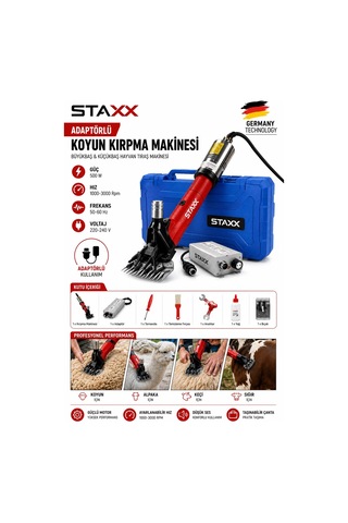 Staxx Kkad100 Rus Tipi Adaptörlü Hayvan Kırpma Makinesi 500w Koyun Keçi Alpaka Sığır Tıraş Makinesi
