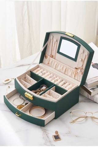 Yystore Takı Saklama Kutusu Çift Çekmeceli Tip Koyu Yeşil