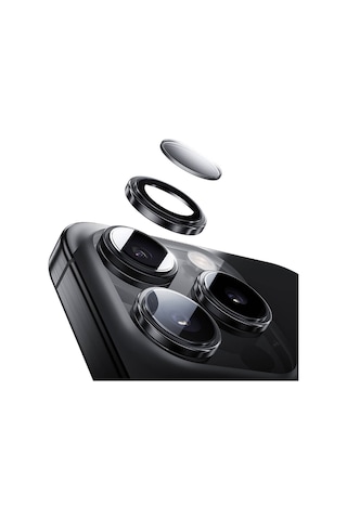 Apple Uyumlu iPhone 16 Pro Benks Metal Kamera Lens Koruyucu Parlama Önleyici Glass Warrior Siyah