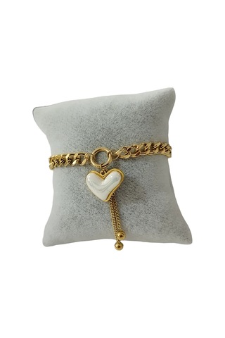 Kadın Çelik Sedef Taşlı Kalp Bileklik Altın Renk Çelik