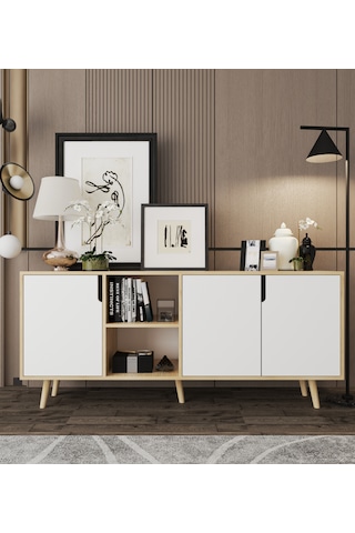 Latina Modern Konsol 3 Kapaklı 180 Cm Safir Meşe - Beyaz Safir - Beyaz