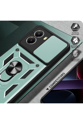 Xiaomi Poco X7 Pro İle Uyumlu Kılıf Magnetik Standlı Kamera Korumalı Sürgülü Kapak Yeşil