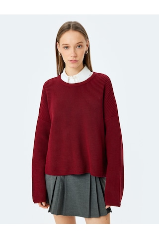 Koton Basic Triko Kazak Yuvarlak Yaka Uzun Kollu Regular Fit Bordo 5wal90051ht Bordo