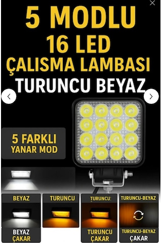 Astra Led 16 Led 5 Modlu Flaşlı Turuncu Beyaz Çalışma Lambası