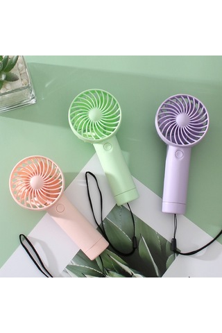 Mini El Tipi Pil İle Çalışan Li-ion Pilli Vantilatör, Vantilatör 1 Yeşil 1 Pembe