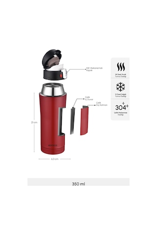 Karaca Pluton Çelik Sızdırmaz Termos Kırmızı 350 ml
