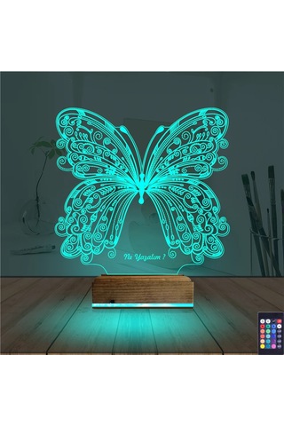 Luvivia Kelebek Kişiye Özel 3d Lamba - Masa Gece Lambası V1 Şeffaf