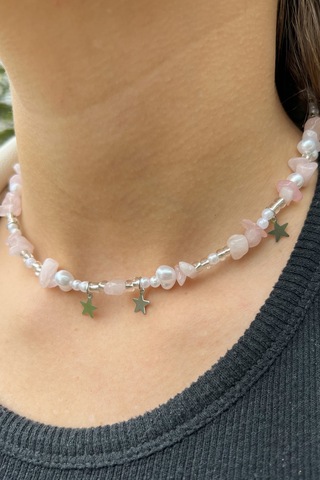 Pembe Kuvars Doğal Taş Kolye Diğer