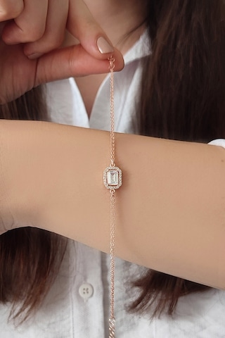 Baget Taş Detaylı 925 Ayar Gümüş Kadın Ayarlanabilir Bileklik N11.5061