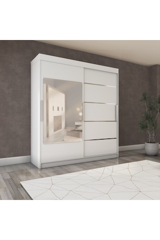 Sürgülü Gardırop İki Kapaklı 200/210cm Parlak Beyaz