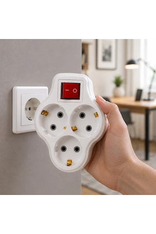 3 Lü Topraklı Priz Çoklayıcı Açma Kapama Anahtarlı Direkt Prize Takılan Adaptör Diğer