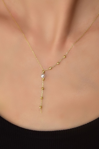 925 Ayar Gümüş Gold Kaplama Dorika Toplu Incili Kolye