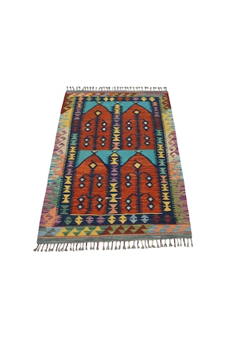 Zehra Abla Halı Yeni El Dokuma Kemaliye Horasan Türkmenleri Çatal Kapılı Yün Kilim 6994 Çok Renkli
