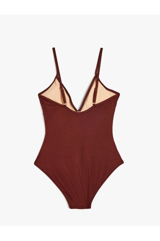 Koton Astarlı V Yaka İnce Askılı Mayo Kahverengi 5sak20042mm Kahve Kahverengi