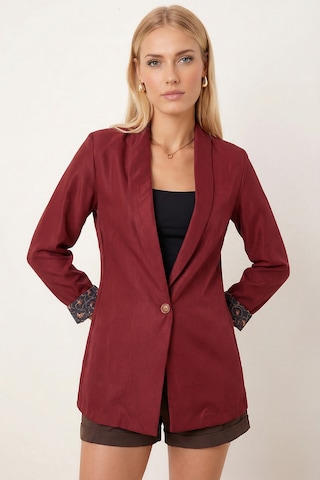 Armonika Kadın Bordo Kol İçi Leopar Desenli Tek Düğmeli Ceket Arm-26k001088