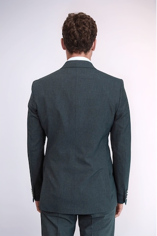 Gümüş Renk Metal Düğmeli Slim Fit Kruvaze Koyu Gri Erkek Takım Elbise Wessi Füme