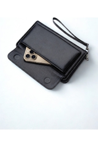 Vanilla Collection Kişiye Özel İsim Baskılı El Portföyü Cüzdan Telefon Bölmeli Fermuarlı Unisex Siyah