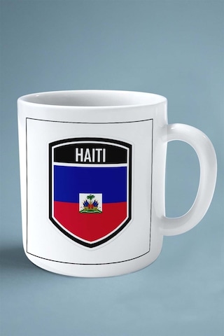 Haiti Bayrak Baskılı Kupa Bardak Çift Taraflı Kişiye Özel Çok Renkli